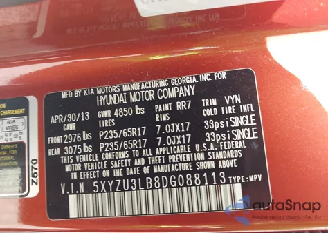 2013 Hyundai Santa Fe Sport from USA, damaged, VIN 5XYZU3LB8DG088113